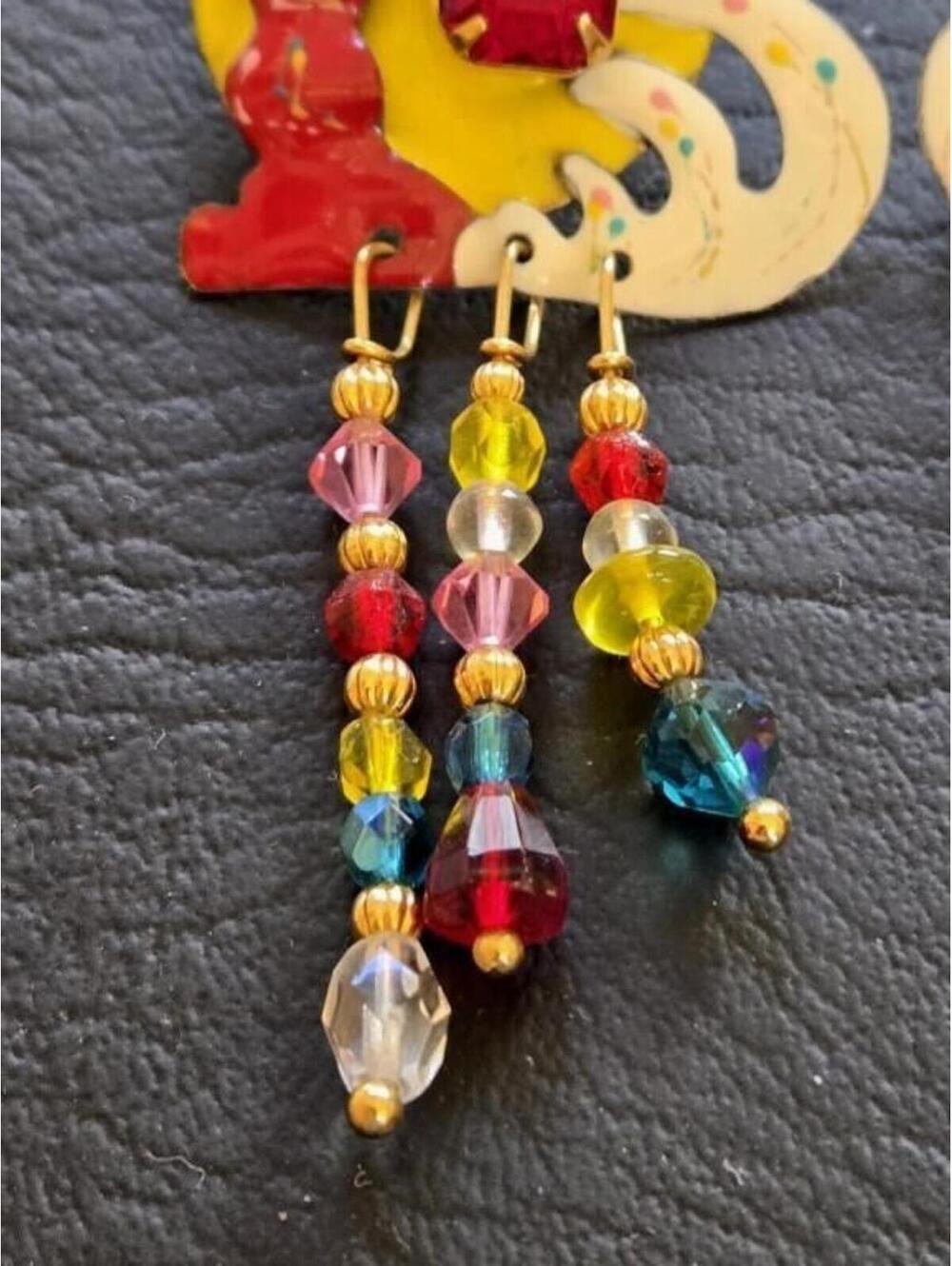 RARE Lunch at the Ritz 1988 Palm Tree Beaded Dangle Earrings Signed - Picture 5 of 7